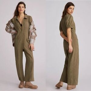 Anthropology The Odell’s Olive Green Textured Women's Jumpsuit Size 8